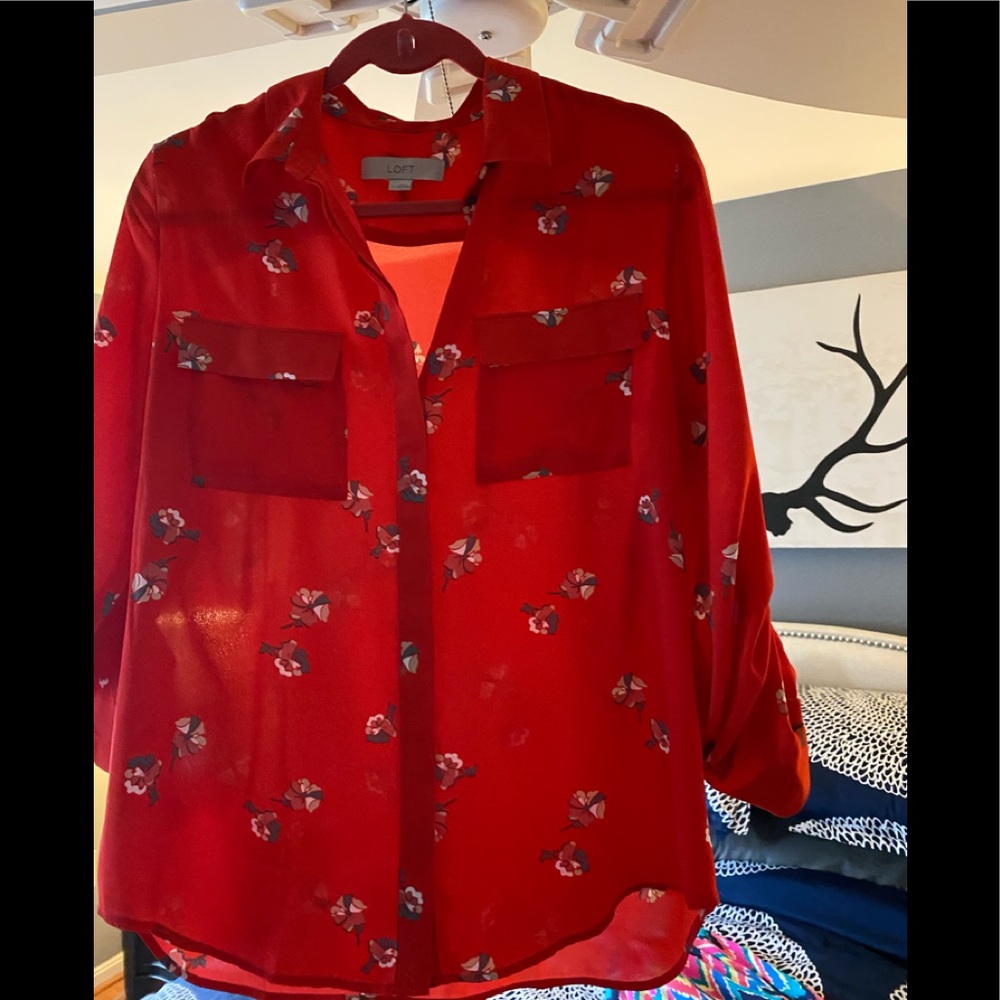 Red floral loft blouse